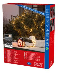 Konstsmide Micro LED Compactlights Lichterkette mit Kabelaufroller, schwarz-rot, 400 warm weiße Dioden, 30V Außentrafo, 6W, schwarzes Kabel - 3844-100, 400 LEDs