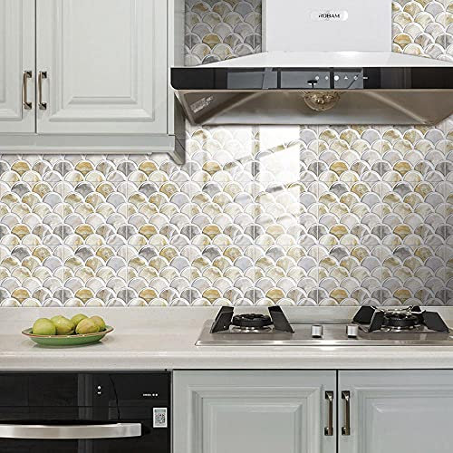 Piastrelle Adesive per Muro Cucina Squame Tortora Paraschizzi Parete Cucina Mattonelle Stickers Adesivi per Piastrelle Bagno Wall Art Adesivi 25P,10cm x 10cm