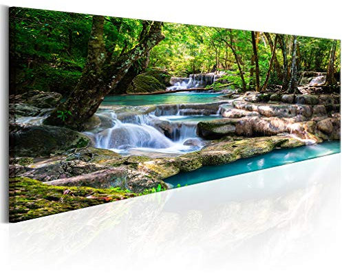 decomonkey Akustikbild Wasserfall 120x40 cm 1 Teilig Leinwand Modern Bilder Wandbilder XXL Schallschlucker Schallschutz Akustikdämmung Wandbild Deko Leise Wald Natur Landschaft