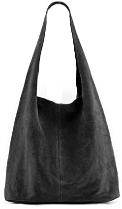 MODELISA - Bolso Saco Piel Antelina Shopper Made In Italy Mujer