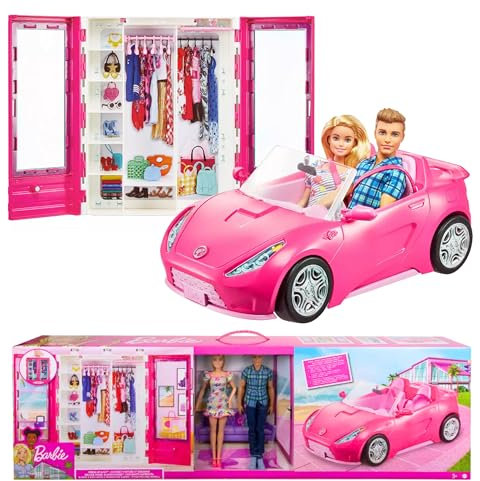 Mattel - Set Barbie + Ken + Auto Cabrio + Armadio (Accessori Non Inclusi)