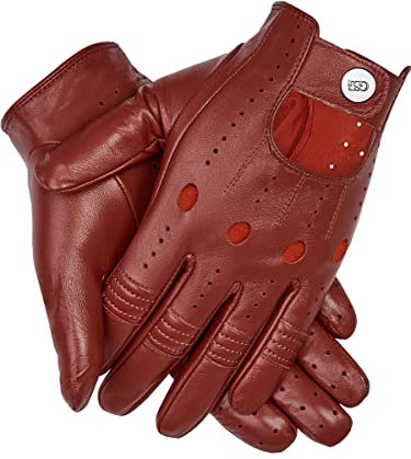 GSG Herren Fahren Lederhandschuhe Schaffell Echtes Leder Touchscreen Motorrad Ungefüttert Handschuhe, rot, Medium
