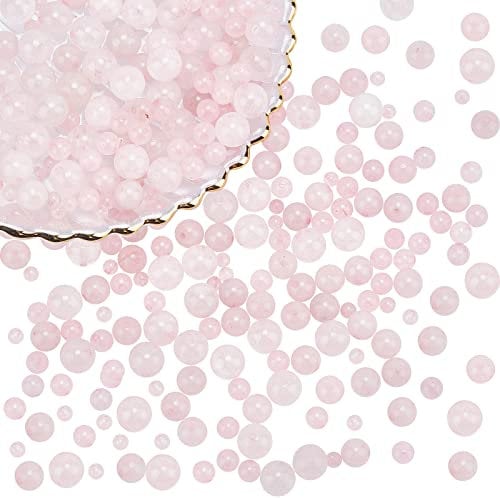 NBEADS 320 Stück 4 Stile Natürliche Rosenquarz perlen, 4mm / 6mm / 8mm / 10mm Runde Rosa Steinperlen Stränge Lose Edelsteinperlen Für Armband Halskette Schmuckherstellung, Bohrung: 1 mm