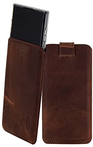 Suncase Etui Tasche kompatibel mit Samsung Galaxy S22 Ultra 5G Hülle mit ZUSÄTZLICHER Case/Schale/Bumper Lasche mit Rückzugfunktion Handytasche Ledertasche Schutzhülle in antik-Coffee