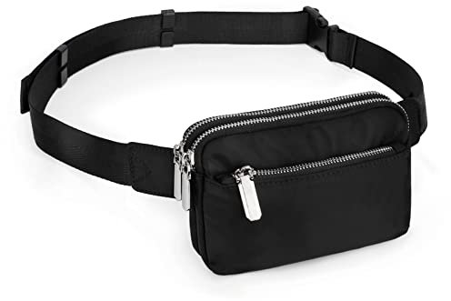 UTO Hüfttasche Damen Herren Bauchtasche Gürtel Wasserdicht Synthetik Mode Leicht Hüfttasche mit 3 Reißverschlusstaschen Nylonband schwarz