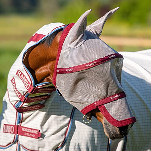 Horseware Rambo Fly Mask Plus Oatmeal/Cherry, Peach & Blue Fliegenmaske, Größe:Full