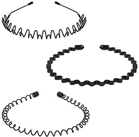 Flyftrey Metall Haarband, 3 Stück Unisex Haarbänder Welle Schwarz Frühling Haarreifen, Damen Herren Haarreifen Multi-Stil Stirnband Zubehör mit Rutschfesten Zähnen für Outdoor Sports Yoga