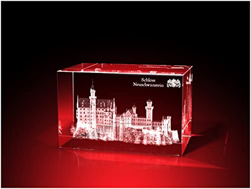 GLASFOTO.COM, Schloss Neuschwanstein - Quader 80 x 50 x 50 mm, Kristallglas 3D Innengravur in Premiumqualität