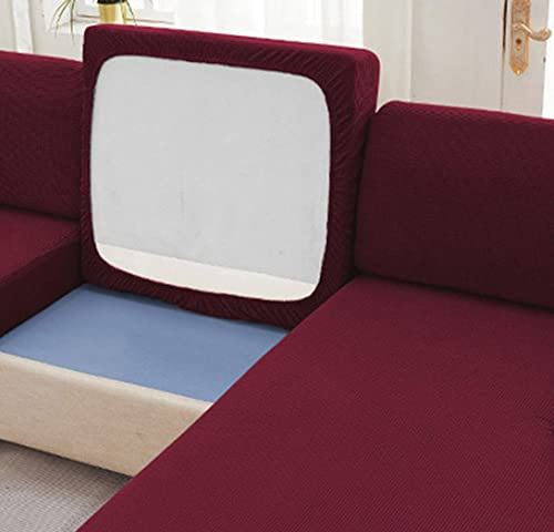 GGoty Sectional Couch Covers,High Stretch Sofa Cushion Covers,Elastic Sofa Seat Slipcovers Non-Slip Universal Furniture Protector Cover (2pcs-large 4 Seater,Wine red)
