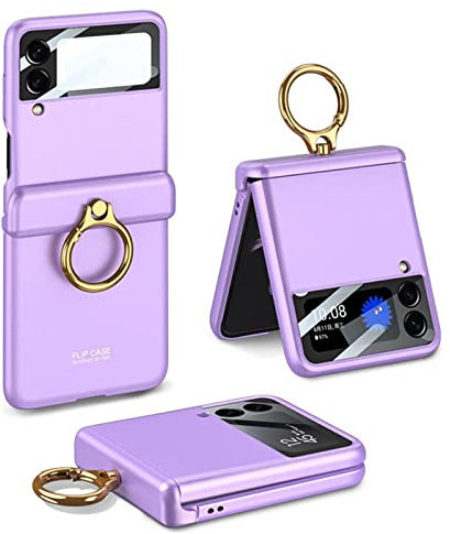 Hauw Custodia per Galaxy Z Flip 4 5G,Custodia per Telefono Pieghevole Magnetica Ultra Sottile Antiurto con Fibbia ad Anello per Samsung Galaxy Z Flip 4 5G 2022,Viola 2
