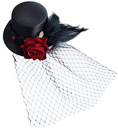 Luxshiny Hüte Stirnbänder Für Damen Schwarz Halloween-mini-hut-clip Mädchenmütze Schwarze Mini-zylinder Hut Mit Schleier Vintage Mesh-hut Mini-hut-stirnband Braut Blumenkopfschmuck Feder