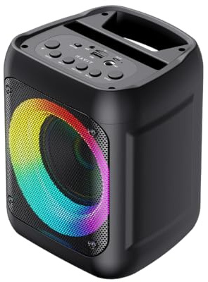 havit SQ133BT Portable Bluetooth Speaker - Mini PA With RGB Lights, TWS, 4” Driver, BT5.2, 8W RMS Output, 2000mAh Battery, Mic Input/USB/SD/AUX/FM Support - Black