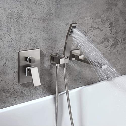 XJTNLB Badewannenarmatur mit Handbrause Schwenkbarer Auslauf Mischbatterie Badewanne Unterputz mit Handbrause Einhebelmischbatterie,Gebürstet