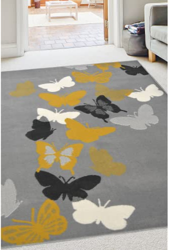 Modern Style Rugs Colourama Graphic Yellow/Grey Rug, Short Pile Rug, Bedroom, Conservatory, Rugs for Living room, 120x170cm (4ft x 5ft 7 inch)