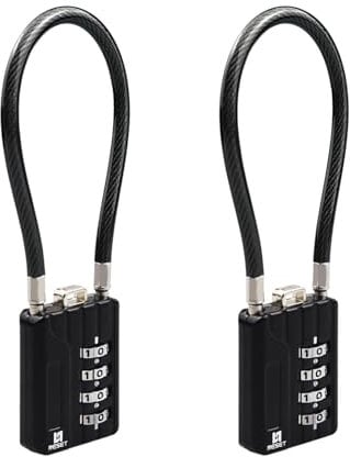 RESET-204 (2 Pack) 4-Digit Combination Cable Lock with 4in (10cm) Steel Cable for Locker, Luggage, Backpack, Cabinet, Gate, Shed, 5mm Diameter, Black