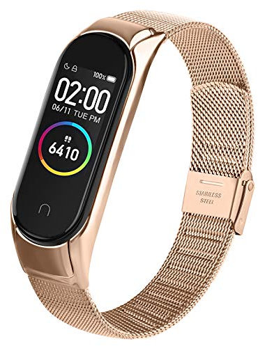 AK Armband Kompatibel Mit Xiaomi Mi Band 4/3 - Verstellbares Edelstahl Metall Ersatzarmband (Roségold)