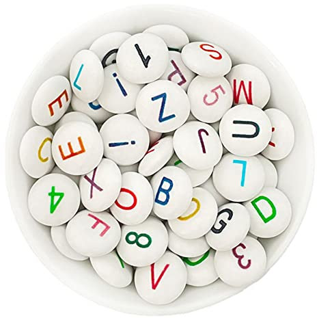 Schokolinsen bedruckt Motiv - Buchstaben & Zahlen - Vollmilchschokolade (500)