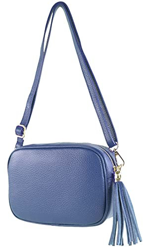 modamoda de - T240 - kleine Umhängetasche aus ital. Echtleder, Farbe:Signalblau