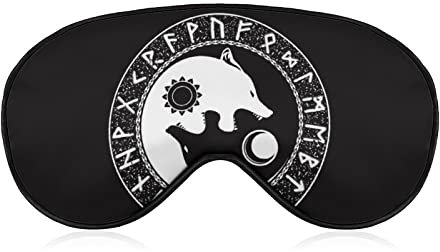 Viking Wolves Devouring Sonne Mond Schlafmaske für Männer Frauen Teens Kinder, Nachtschlaf-Augenschutz-Abdeckung & Augenbinde, blockiert Licht, weicher Komfort für Reisen, Yoga, Nickerchen