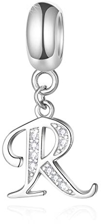 Initial R Anhänger Charm, Buchstabe R Charms Fit Pandora Stil Armband, 925 Sterling Silber Dangle CZ Birthstone Alphabet Perlen