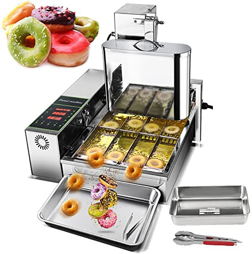 Fully Donut Maker 1750pcs/h Commercial 4 Rows Auto Doughnut Making Machine Auto Flip Donut Snack Fryer with 5.5L Hopper, Adjustable Thickness, Intelligent Control Panel