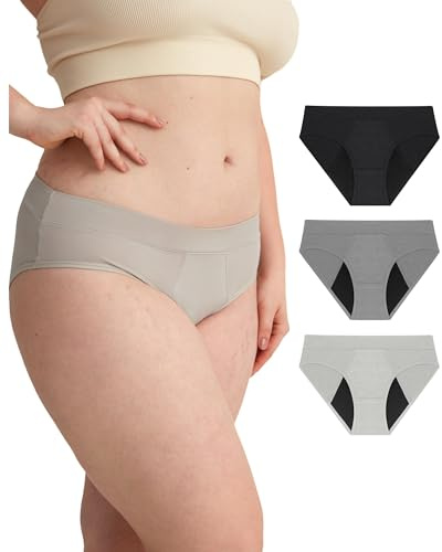 Neione Periodenunterschwäsche Mittlere Blutung Perioden Unterwäsche Menstruation Unterhosen Damen Menstruationsunterwäsche Postpartum Hipster 3er Pack Zen L