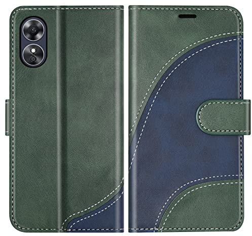 BoxTii Coque pour Oppo A17 4G, Portefeuille Etui en Cuir PU, Magnétique Protection Housse Coque pour Oppo A17 4G, Vert