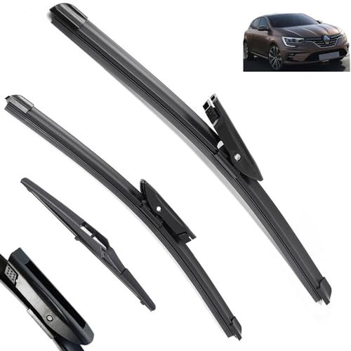 3-teiliges Scheibenwischer-Set for vorne und hinten, kompatibel mit Renault Megane 4 2017–2023, Windschutzscheibe, Windschutzscheibe, Fenster, Regenbürsten, 61 cm, 45,7 cm, 22,9 cm