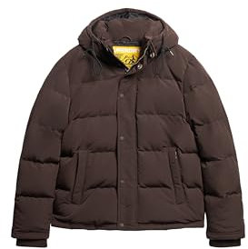 Superdry Herren Everest Kurze Pufferjacke mit Kapuze Dunkelbraun L