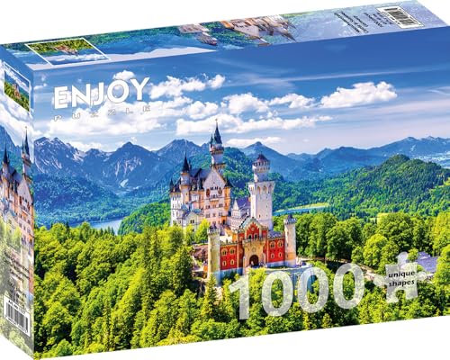 1000 Pieces Jigsaw Puzzle for Adults – Matte Finish, Soft Touch, Sturdy and Unique Pieces, Tight Fit, Vivid Colors, Missing Pieces Service – Neuschwanstein Castle in Summer Landscape – by ENJOY Puzzle