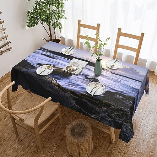 Puerto Rico Tischdecke mit Stranddruck, flecken- und knitterfrei, waschbar, rechteckig, Tischdecke für Küche, Esszimmer, Party, Heimdekoration, 180 x 140 cm