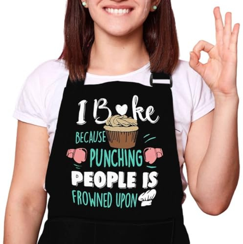 LINEN CLOSET® Baking Aprons for Women Baker Aprons for Men Funny Baking Gifts for Bakers Wife Husband Mother Daughter Adjustable Kitchen Aprons with Pockets