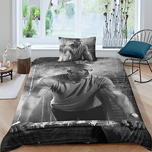 BYTUGI The Rock Bettwäsche 3D Bettbezug, Dwayne Johnson Set Bettwäsche Set Bettbezüge Mikrofaser Bettbezug Mit Reißverschluss Und Kissenbezug Single(135x200cm)