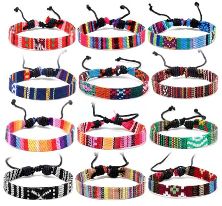12 Stück Böhmische Gewebte Freundschaftsarmband, Handgefertigt Verstellbar Freundschaftsbänder, Freundschaft Armbänder für Frauen Damen Herren Kinder Jungen