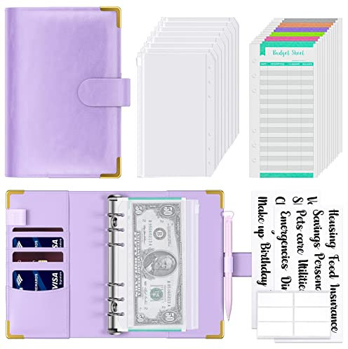 Hnogri Classeur budgétaire avec enveloppes à glissière, A6 Money Saving Binder Cash Envelopes for Budgeting, PU Leather Budget Planner Money Organizer for Cash Bills, Floral Budget Wallet for Women.