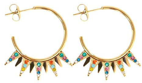 GOLDENCAT Pendientes Lia, Pendientes de Aro con Pichos para Mujer, Aros con Pinchos y Circonitas, Aretes para Mujer con Pinchos, Acero inoxidable, Baño oro 14k