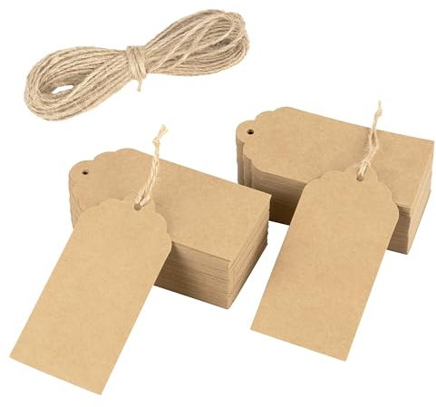 Belle Vous braune Etiketten aus Kraftpapier - Schnur - 5 x 10 cm - Schilder zum Beschriften - Etiketten zum Beschriften - Geschenkanhänger für Weihnachten, Hochzeit, Geburtstag (200)