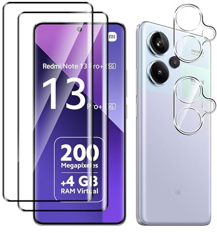 Fitudoos para Xiaomi Redmi Note 13 Pro+/13 Pro Plus 5G Cristal Templado Protector de Pantalla [2 Piezas]+Protector de Lente de Cámara [2 Piezas], [9H Dureza] [Resistente a Arañazos].