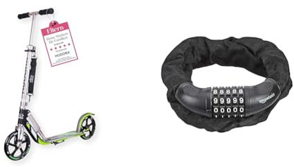 HUDORA BigWheel 205 Scooter - Stabiler Aluminium-Roller & Amazon Basics Fahrrad-Kettensch Nummernschloss, 5-stellig, 97,2 cm, 1 Stück, schwarz