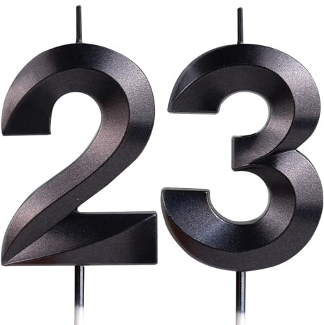 Yiran 3D Schwarz Geburtstagskerzen,Geburtstagskerzen Zahlen 23,Kuchendeko Geburtstag,Geburtstagskerzen für Geburtstagsdeko,Kuchen Dekoration für Männer, Frauen Geburtstag Jubiläen Party