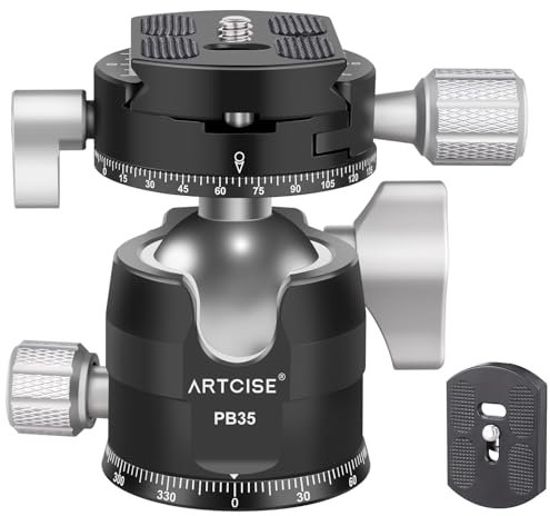 ARTCISE Low Profile Ball Head, 35 mm PB35 Metal Dual Panorama Tripod Head with 2pcs Arca 1/4 Inch Quick Release Plate for Tripod Slider DSLR Camcorder