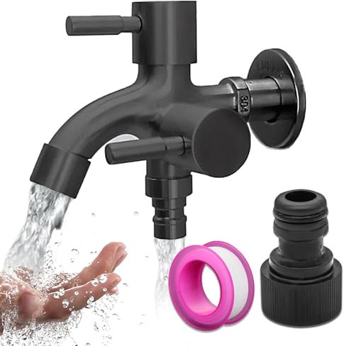 EULAPGOE Doppio rubinetto, rubinetto multifunzione mono-in-due in acciaio inox, attacco a quattro punti (1/2 pollici), adatto per lavatrice, cucina, bagno