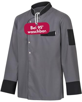Clinotest Herren Langarm Kochjacke – 95°C waschbar & kochfest, Bäckerjacke mit Druckknopfverschluss, 65% Polyester, 35% Baumwolle, Pflegeleichte Kochkleidung für Gastronomie & Restaurant