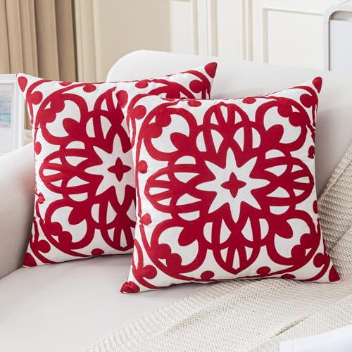 Jayusaror Kissenbezug 45x45 cm Rot Kissenbezüge Dekokissen Mandala Boho Kissenhülle Sofakissen Weiche Samt Couchkissen für Wohnzimmer Sofa Schlafzimmer，2er Set