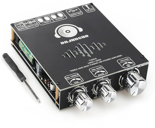 AUGUESLD T160HS 160W+160W Amplifier Board with Treble and Bass Control, 2.0 Channel Stereo AMP Board, Bluetooth/AUX/USB Input, DC 12-36V