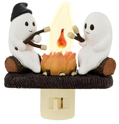 Jlkegfdf Ghost Campfire Flickering Night Light, Ghosts Campfire Flicker Flame Halloween Nightlight, LED Small Electric Fake Bonfire Night Light, Halloween Indoor Decoration