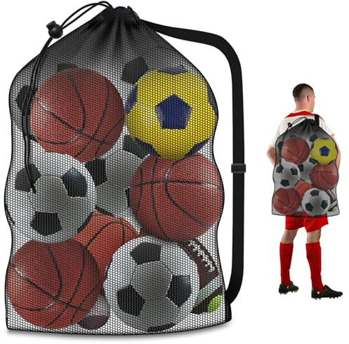 Extra Large Sports Ball Bag, Heavy Duty Breathable Mesh Storage Bag, 40 x 30 Hold 10-12 Soccer Basketball Volleyball Football, Adjustable Shoulder Strap, Ideal for Coaches, Team, Swimming Gear