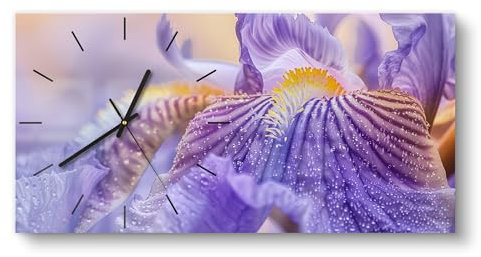 DEQORI Orologio in vetro | verticale 60 x 30 cm | motivo rugiada del mattino viola | grande orologio XXL design in vetro | orologio da parete silenzioso per soggiorno e cucina | orologio moderno da