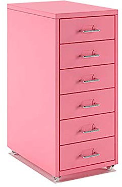 Aktenschrank aus Metall mit Rollen und 6 Schubladen für bunte Büroorganisation, Rosa, 6 Stück