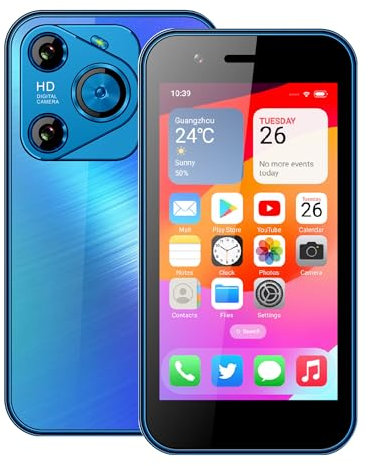 3G Mini Smartphone, Desbloqueado Mini Movil, Smartphone Mini, Smartphone Pequeño 3+64GB 3.0'' HD Pantalla Tarjeta SIM Dual con Divertida Educativa APPJuegos Aprendizaje Dibujar Caricaturas (Azul)
